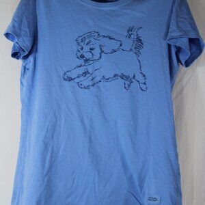 Life is Good Shirt Women's Small Blue Cotton Pullover Ladies Crusher Dogs